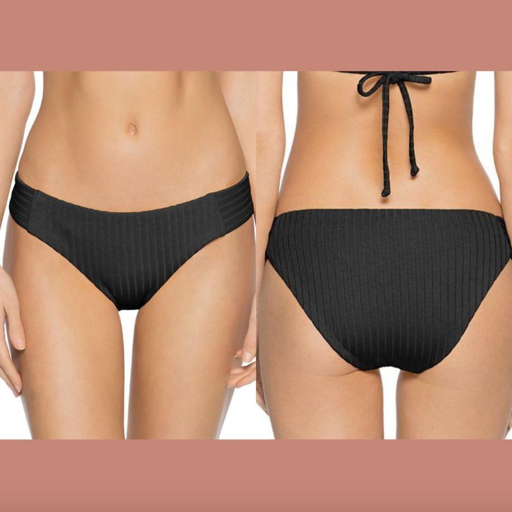 NEW $58 Becca Loreto Ribbed Black Bikini Bottoms SZ Large